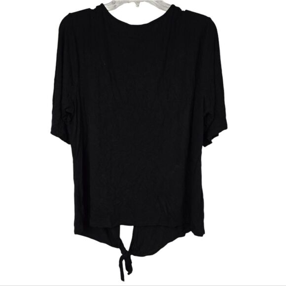 Style & Co Silver Neck Bar Solid Black Tie Front Short Sleeve Tee Ladies Top 2X - Picture 7 of 7